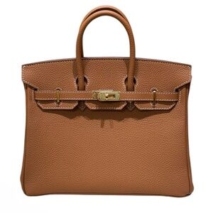 25CM Classic Togo Leather Top Handle Satchel Bag - Golden